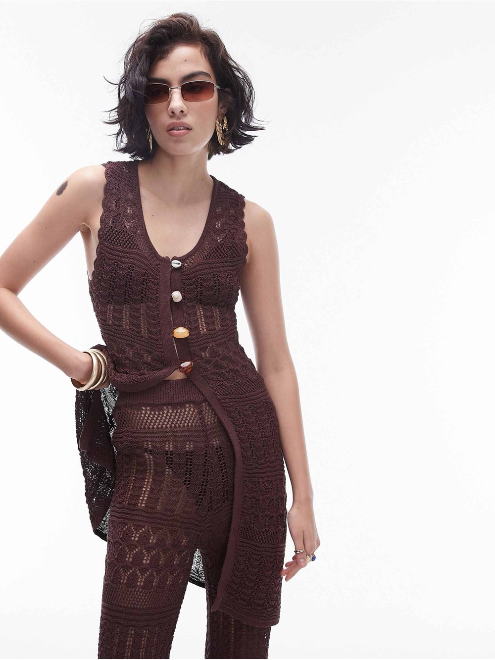 NWT Topshop knit longline beaded beach vest - Size 8-10